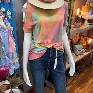 Extra Soft Tie Dyed Tshirt Ladder Sleeves Cold Shoulder